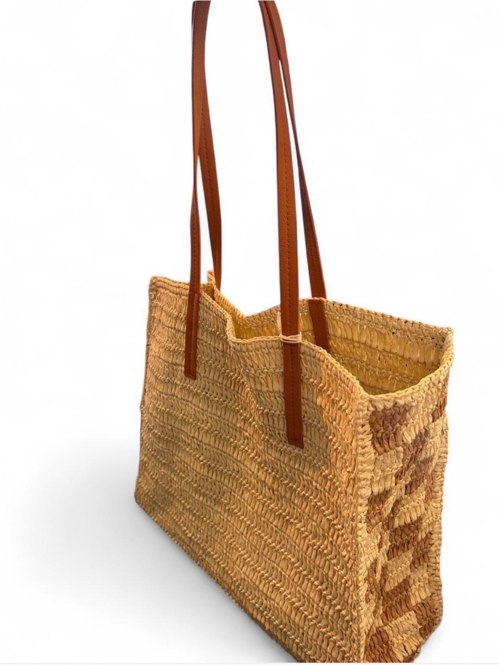 Universal Thread Woven Straw Tote with Brown Straps - Natural
